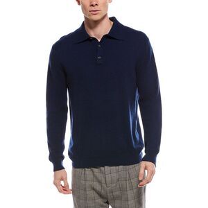 Forte Mens  Cashmere Polo Cashmere Sweater, Blue